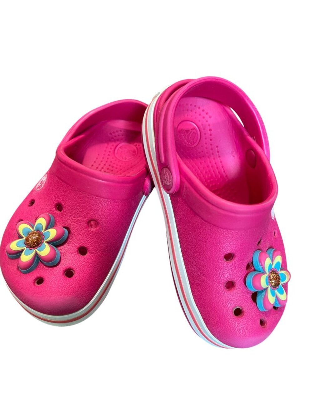 Crocs Classic Clog Toddler Girls Size 6/7 Hot Pink with Flower Charms Waterproof